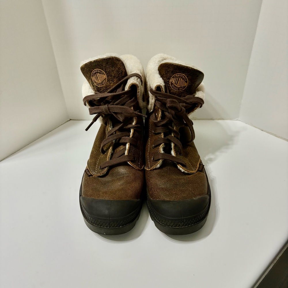 Palladium Women’s Brown Lace-Up Boots with Cream Shearling Collar